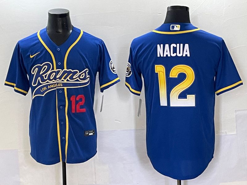 Men 2025 Los Angeles Rams 12 Nacua Blue Joint Name Nike Limited NFL Jersey style 7036